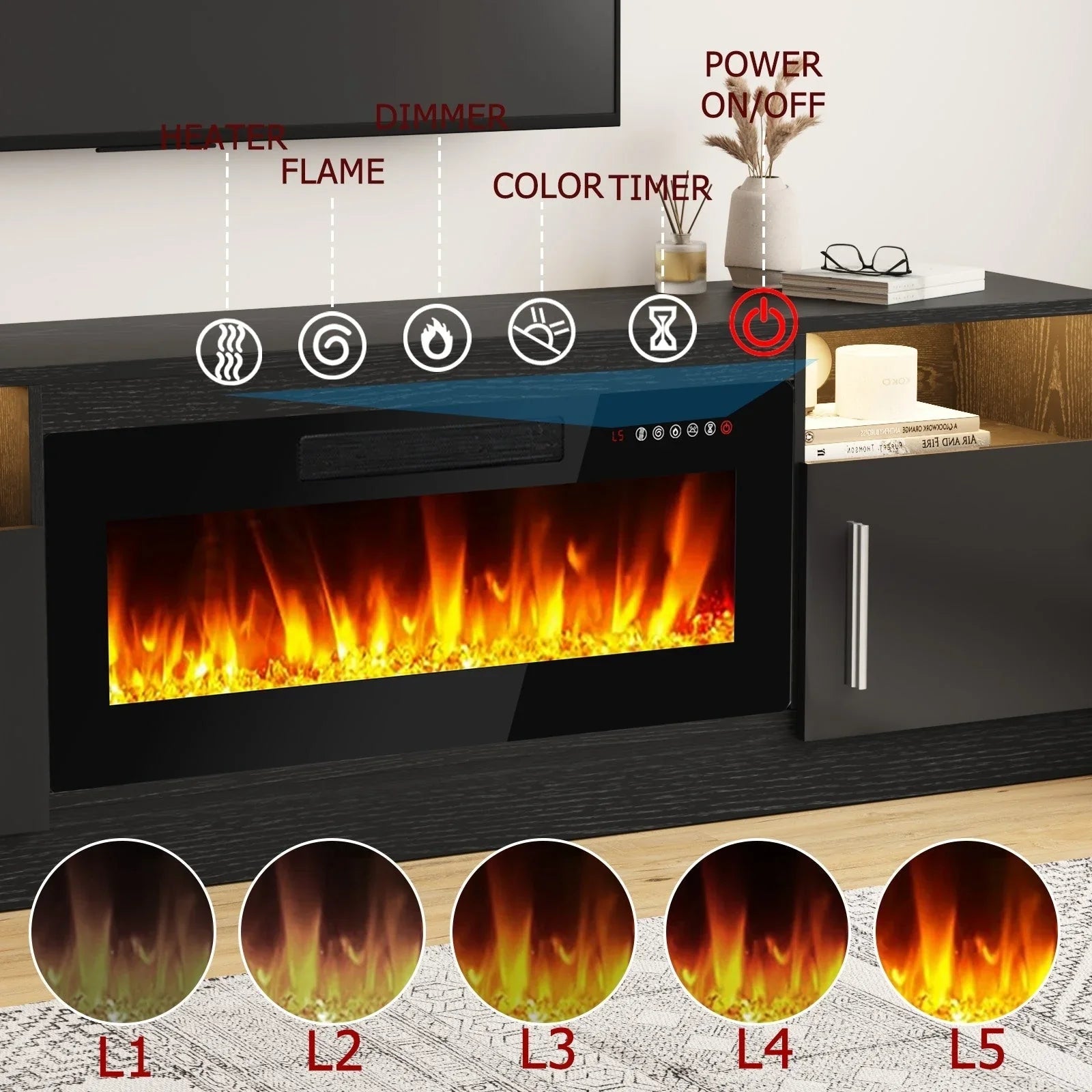 Bossin 70 Fireplace TV Stand with 36 Electric Fireplace, TV Stand for TVs Up to 80, 16 Colors LED Lights/Entertainment Center – Image 43