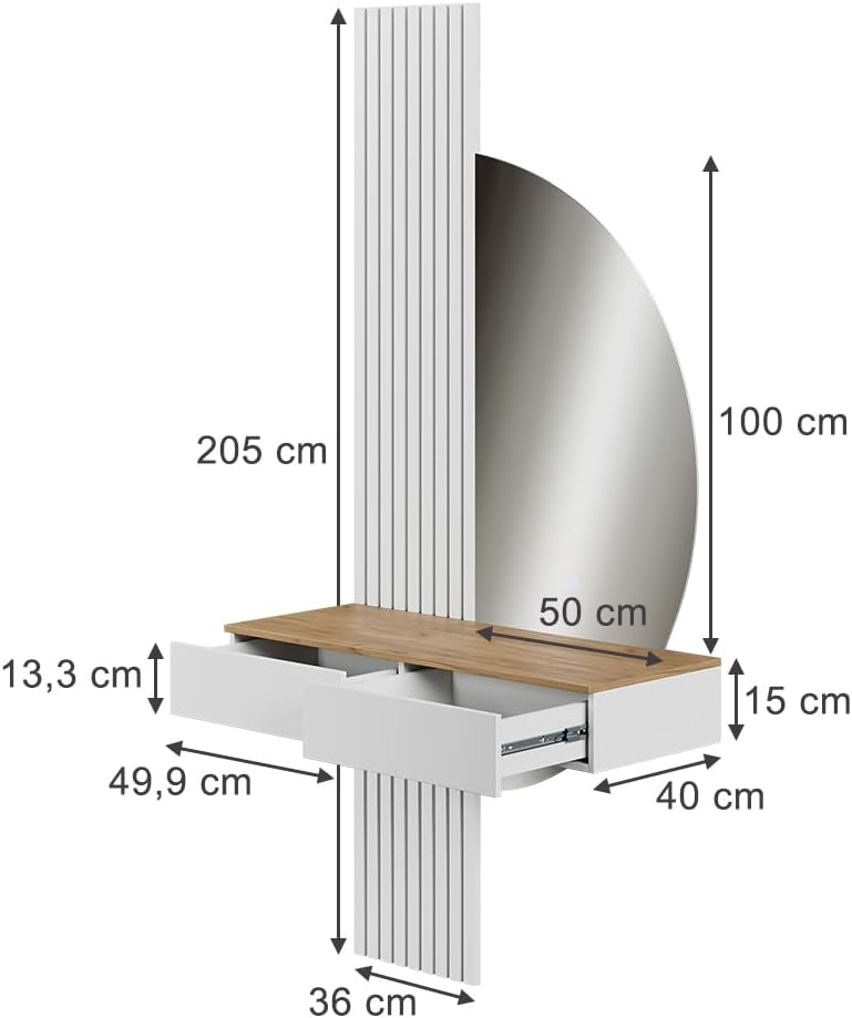 Vicco Coiffeuse Melina, Blanc/chêne, 100cm avec Miroir LED – Image 3