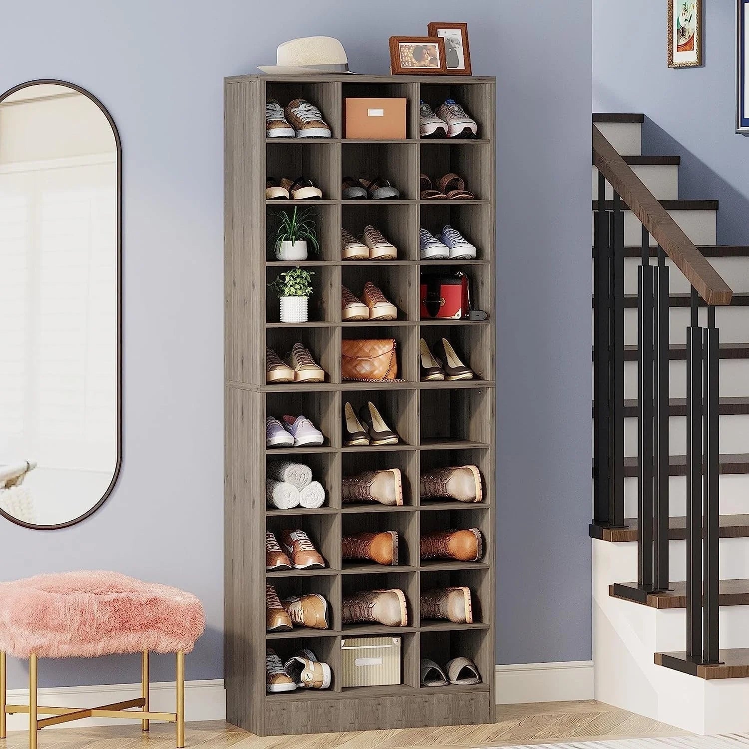 30 Pairs Tall Shoe Cabinet, 10 Tiers White Wooden Shoe Storage Rack for Closet, Entryway - 10-tier – Image 3