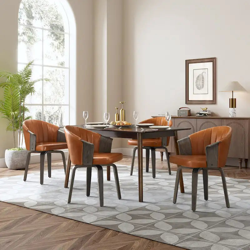 Bentwood and PU Swivel Dining Chairs (Set of 2) – Image 7