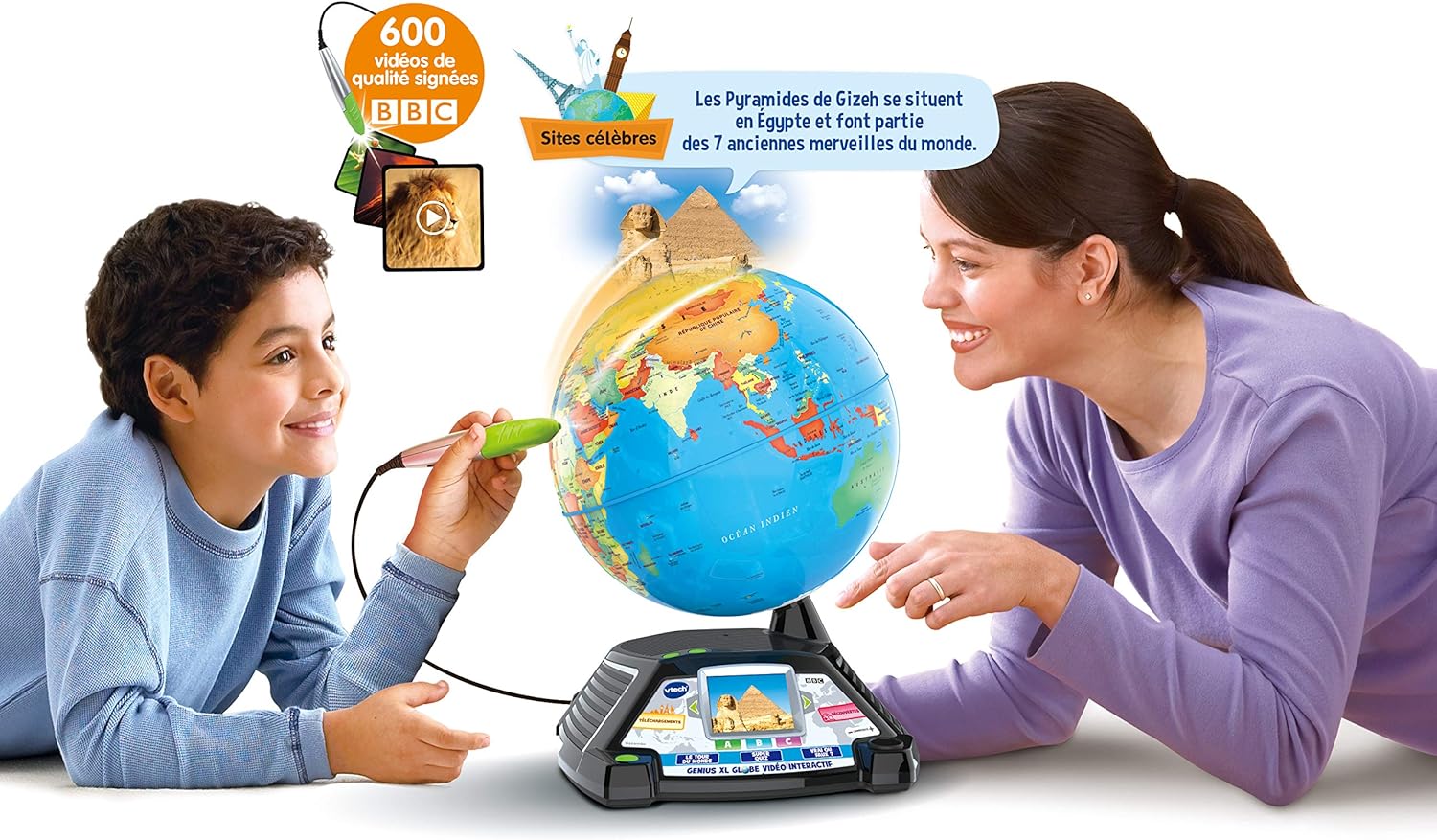 VTech - Genius XL Globe Vidéo Interactif, Globe Terrestre Enfant avec Écran Couleur, Stylet Tactile, 600 Vidéos de la BBC, Jouet Scientifique Éducatif, Cadeau Enfant Dès 7 Ans - Contenu en Français – Image 4