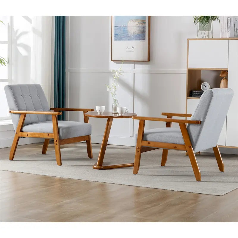 Mid Century Modern Accent Chairs Set of 2 with Side Table – Image 39