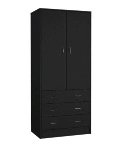 19 Modern Double-door Armoire with 3 Drawers and 1 Hanging Rod for Bedroom