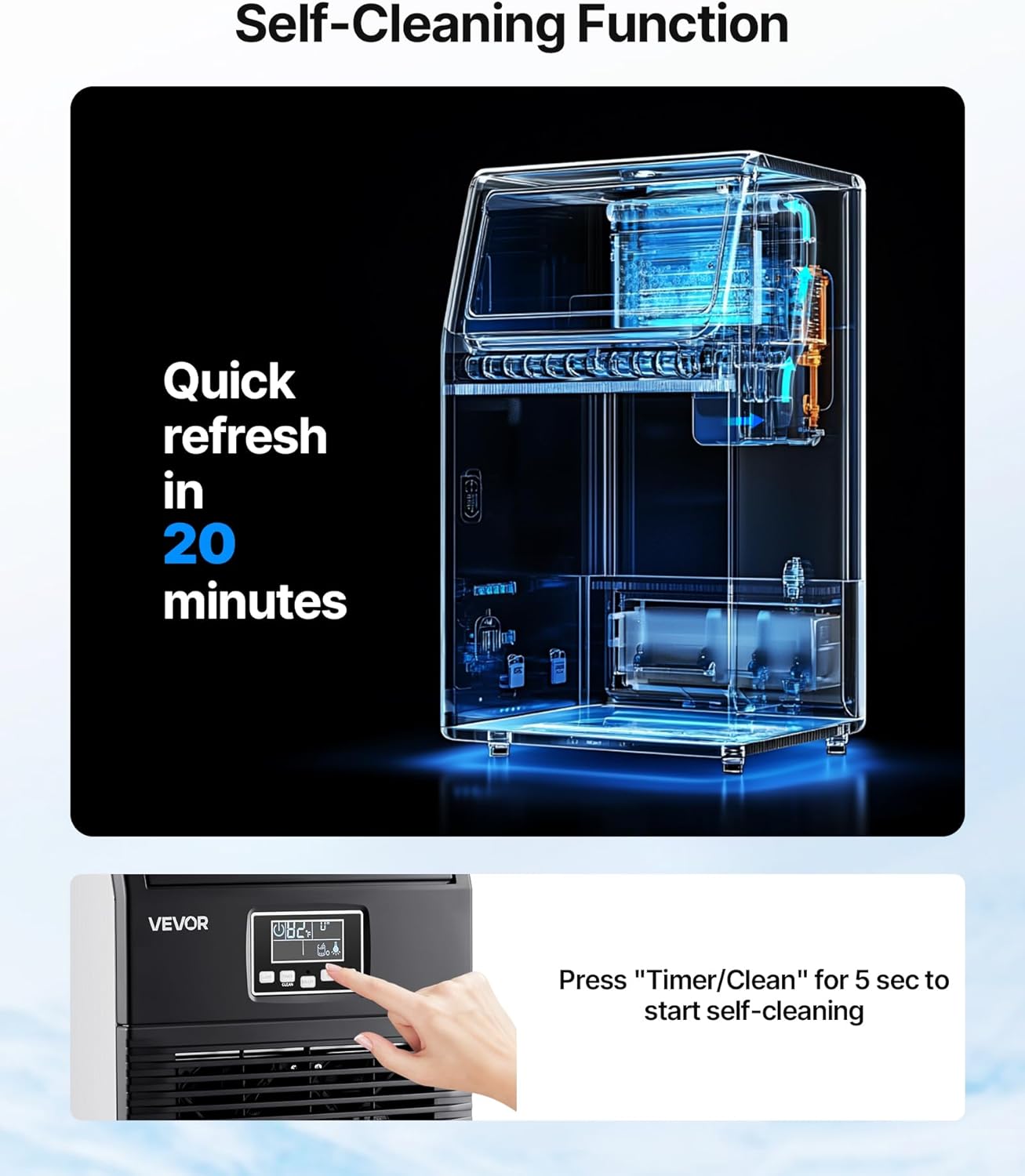 VEVOR Machine à Glaçons Commerciale 36 kg/24 h, Appareil de Préparation de Glaçons avec Capacité de Stockage de 5 kg, 32 Cubes par Cycle, avec Écran LED et Nettoyage Automatique, Restaurant Bar – Image 4
