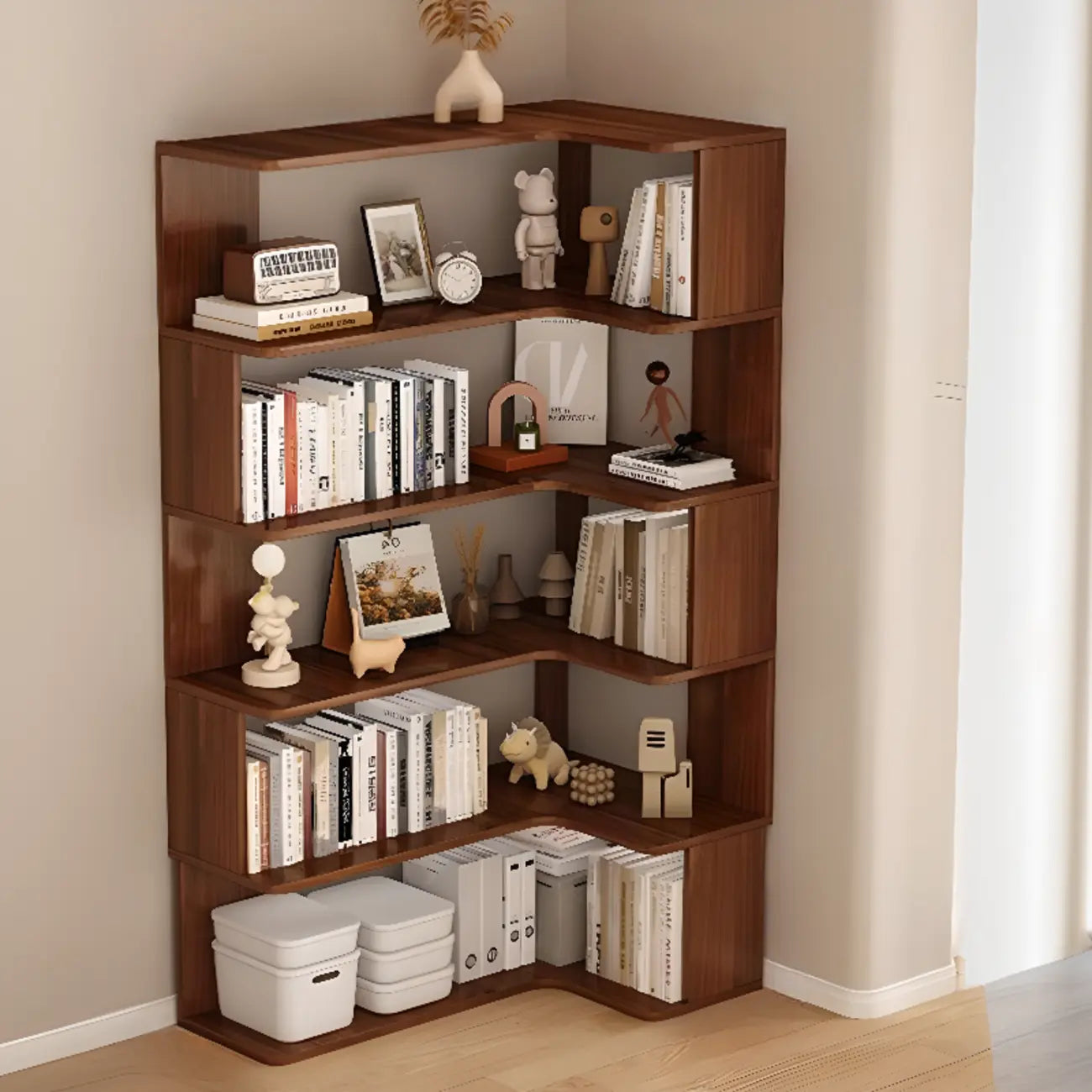 Manufactured Wood Corner Bookshelf with 6 Shelves – Image 13