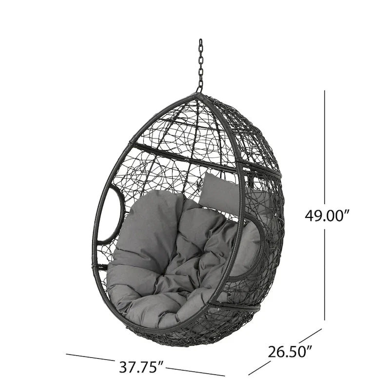 Khaki Brown / Gray Wicker Hanging Egg Chair with Cushion, 1-Person, 300 lbs Capacity – Image 6