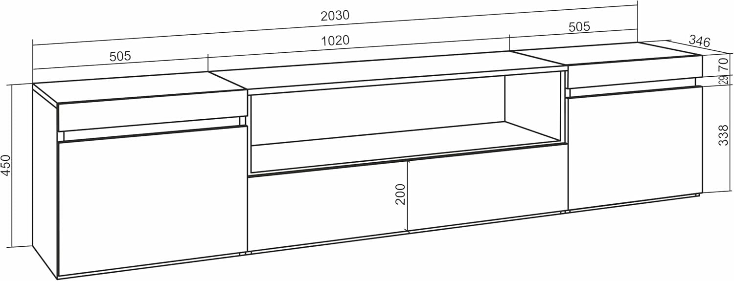 Skraut Home | Meuble TV | Banc Télé | Grand Espace de Rangement | 200x45x35cm | pour Les TV jusqu'à 80 | Cheminée électrique | Style Moderne | Blanc et Noir – Image 3