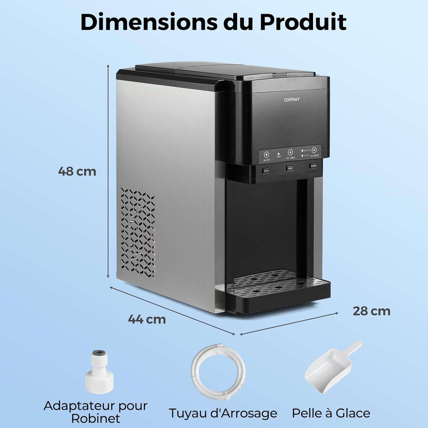 COSTWAY 3 en 1 Distributeur d'Eau avec Machine à Glaçons en Cubes et Glace Pilée 20 kg en 24h, Refroidisseur d'Eau de Comptoir, Remplissage Manuel/Automatique, pour Maison, Cuisine, Bureau – Image 3