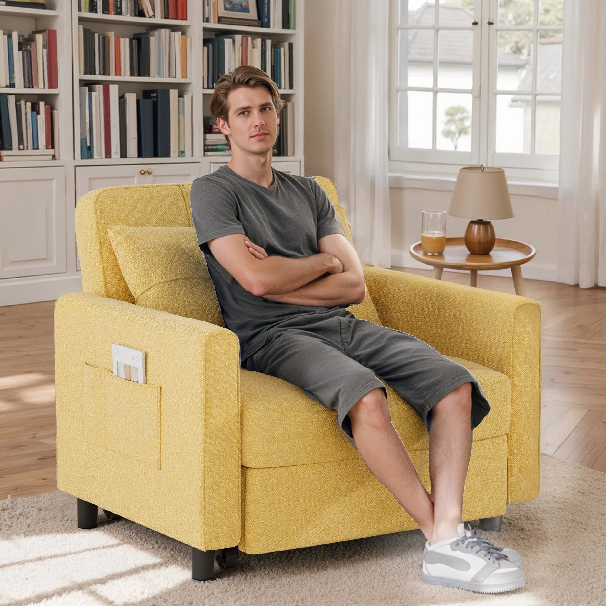 3-in-1 Adjustable Sleeper Sofa Bed, Pull Out Chair Sofa, Convertible Folding Bed for Living Room – Image 81