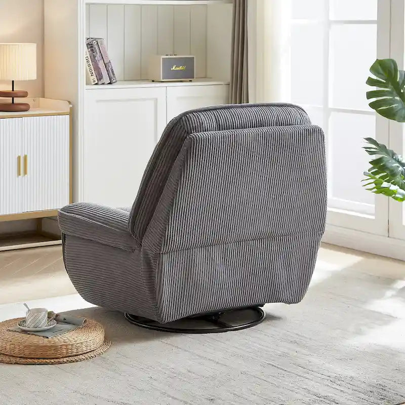 Corduroy Swivel Glider Recliner, Footrest for Living Room – Image 16