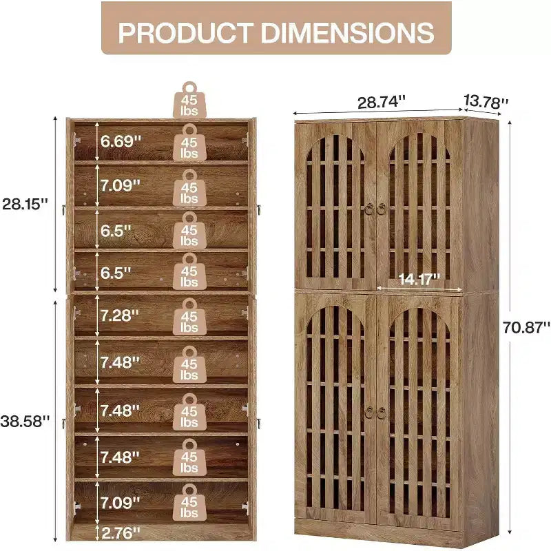 Lantine 70.86 Tall Shoe Storage Cabinet with Removable Shelves, 9-Tier 27-36 Pairs Shoe Organizer Rack for Entryway, Hallway, Closet – Image 3