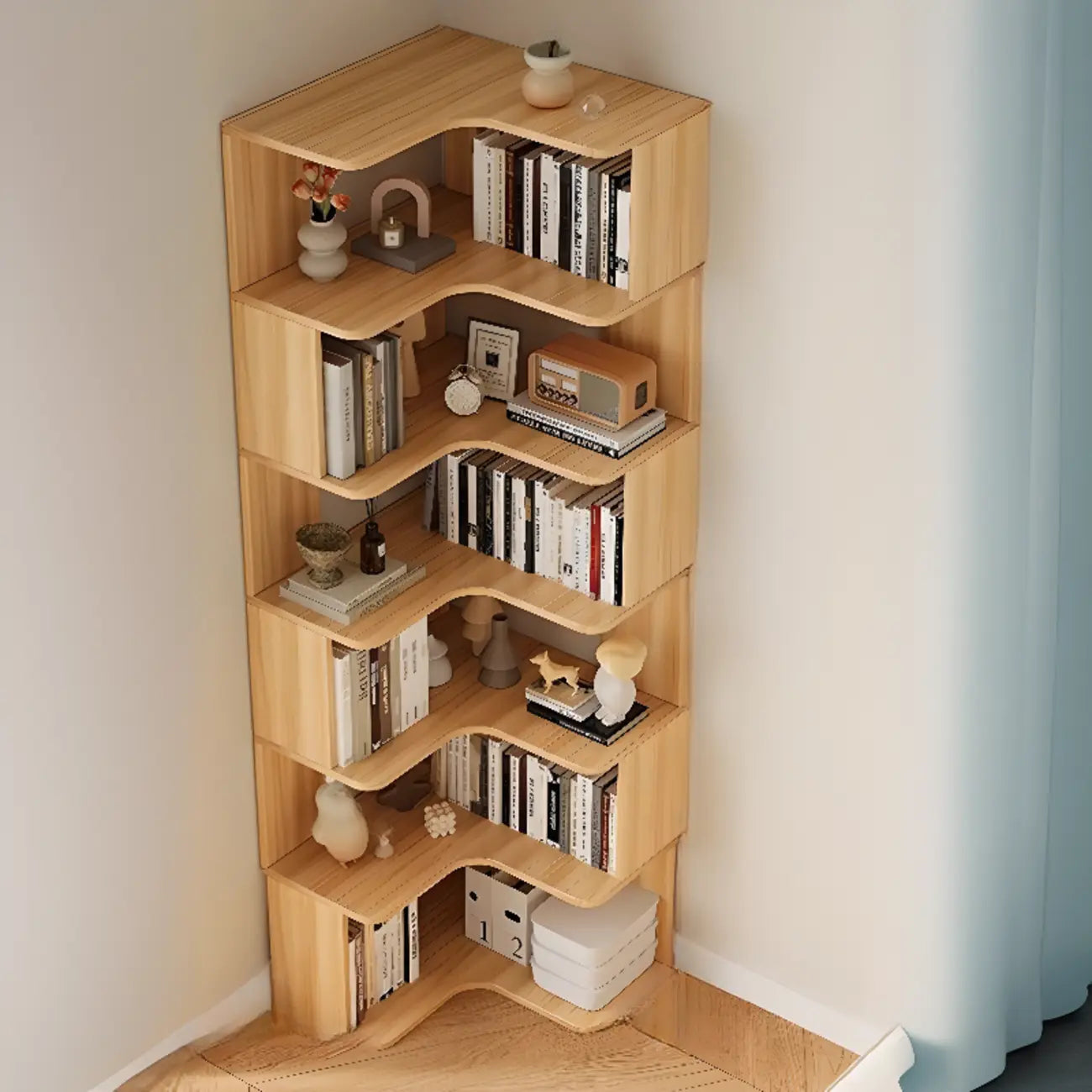 Manufactured Wood Corner Bookshelf with 6 Shelves – Image 9