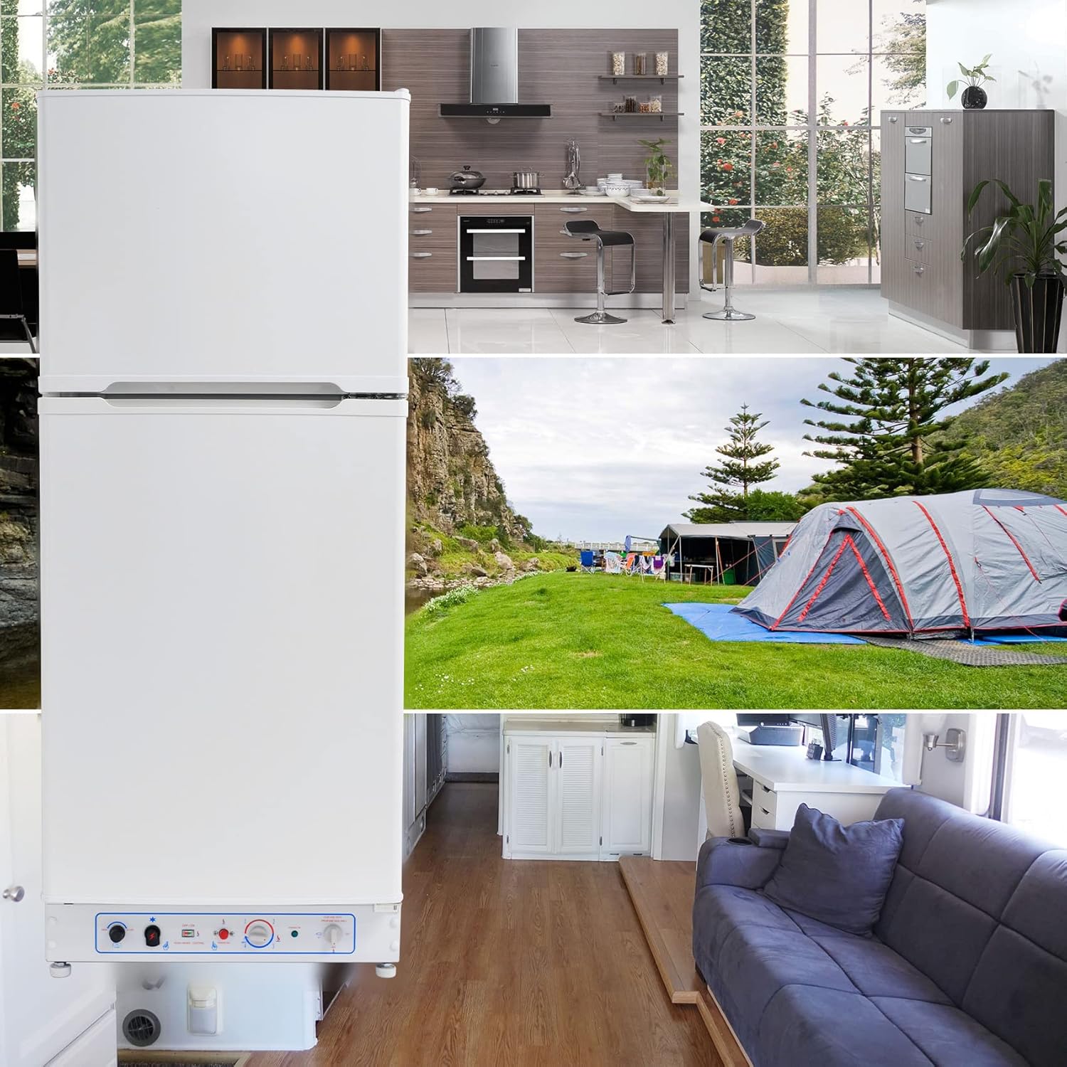 Frigo Congélateur Gaz/220V, Frigo Congélateur Combiné 175 litres (129+46), Réfrigérateur Congélateur Camping Gaz, Silencieux pour Gîte, Garage, Cabanon, Chalet, Mobile-home, Blanc – Image 7
