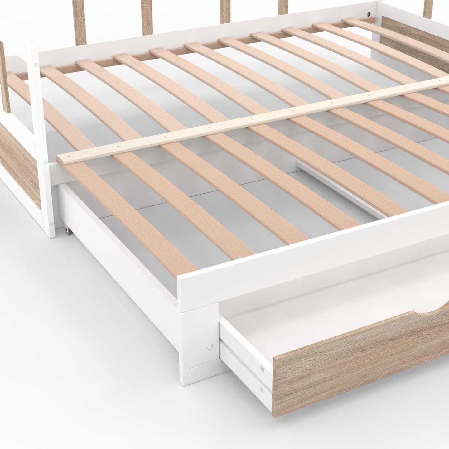 IDMarket - Lit Banquette 90 x 190 cm Zoya Convertible 180 x 190 cm Blanc et hêtre avec 1 tiroir de Rangement – Image 6