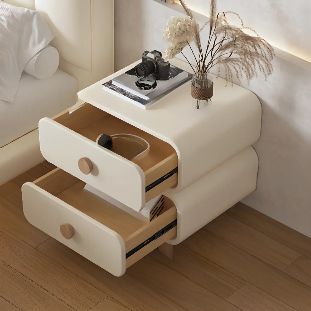 Pleather Scandinavian Nightstand With Faux Leather Finish – Image 23
