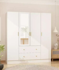 Hitow Armoire 2-Large Drawer Center Hanging Area with Mirror Minimalist Style