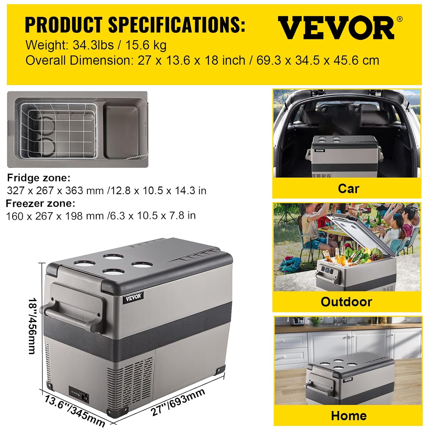 VEVOR Réfrigérateur Portable à Compression 45 L,Réfrigérateur de Voiture 693 x 345 x 456 mm,Mini Frigo Glacière Électrique 60W Réfrigération Rapide Conduite Sécurisée pour Maison/Voiture/Camping – Image 7