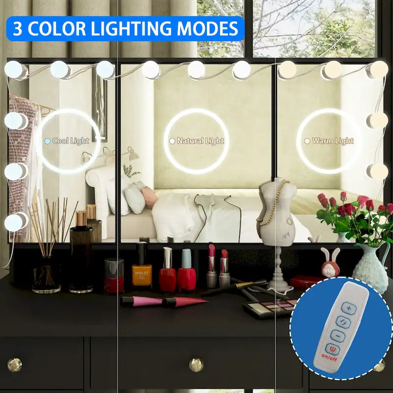 Luxurious LED Makeup Vanity with 9 Drawers Elegant Makeup Station – Image 19