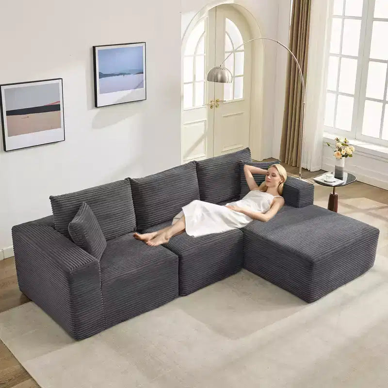 108 Modern Sofa Couch, 3 Seater Upholstered L Shaped Sofa with Pillows, Deep Seat Sofa, No Assembly Required – Image 41