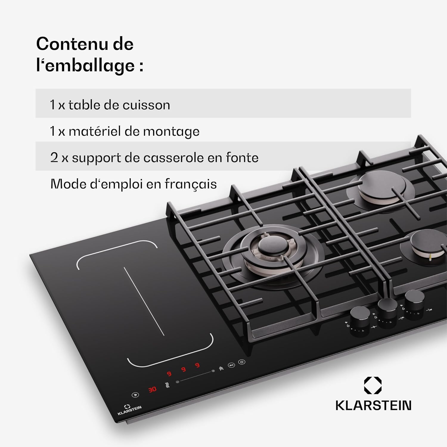 Klarstein MultiChef 5 Plaque Induction Et Gaz - 5 Zones, Flexzone, 10,6 Kw, Commande À Glissière, Stop&Go, Minuterie, Noir, 87,5 Cm – Image 8