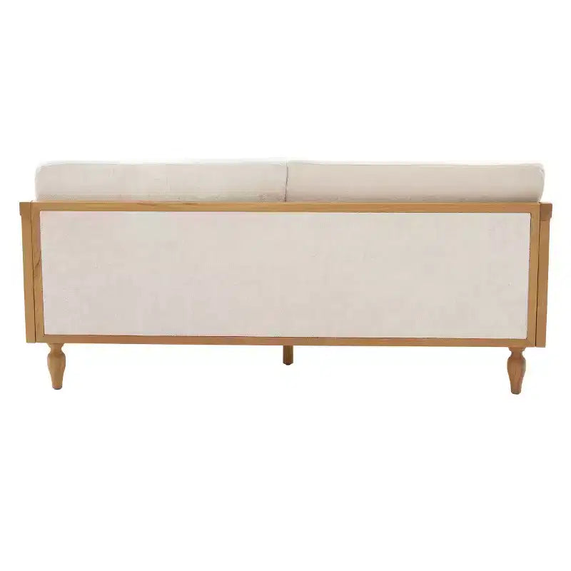 Mid-century Loveseat Sofa with Soft Upholstery, Rattan Armrests & Wooden Legs, 2-Seater Sofa for Living Room, Bedroom, or Apartment-Panipeachy – Image 14