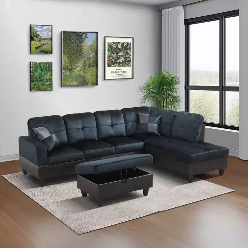 L-Shaped Living Room Sofa with Double Spring Layer, Soft and Breathable 3-Piece Short Plush Sofa Set – Image 14