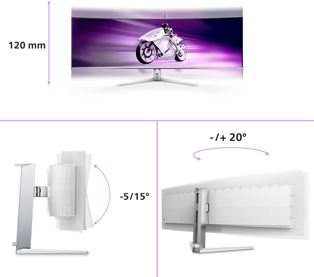 Philips Evnia 49M2C8900L - Moniteur de Jeu incurvé DQHD OLED de 49 Pouces, 144 Hertz, 0,03 ms GtG, HDR400, Ambiglow, FreeSync Prem. Pro (5120 x 1440, HDMI 2.1, DisplayPort 1.4, USB-C, hub USB) Blanc – Image 5
