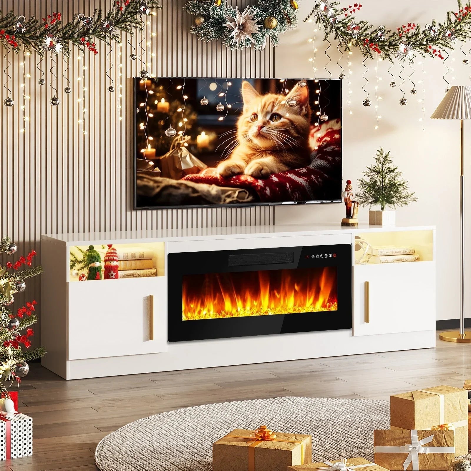 Bossin 70 Fireplace TV Stand with 36 Electric Fireplace, TV Stand for TVs Up to 80, 16 Colors LED Lights/Entertainment Center – Image 16