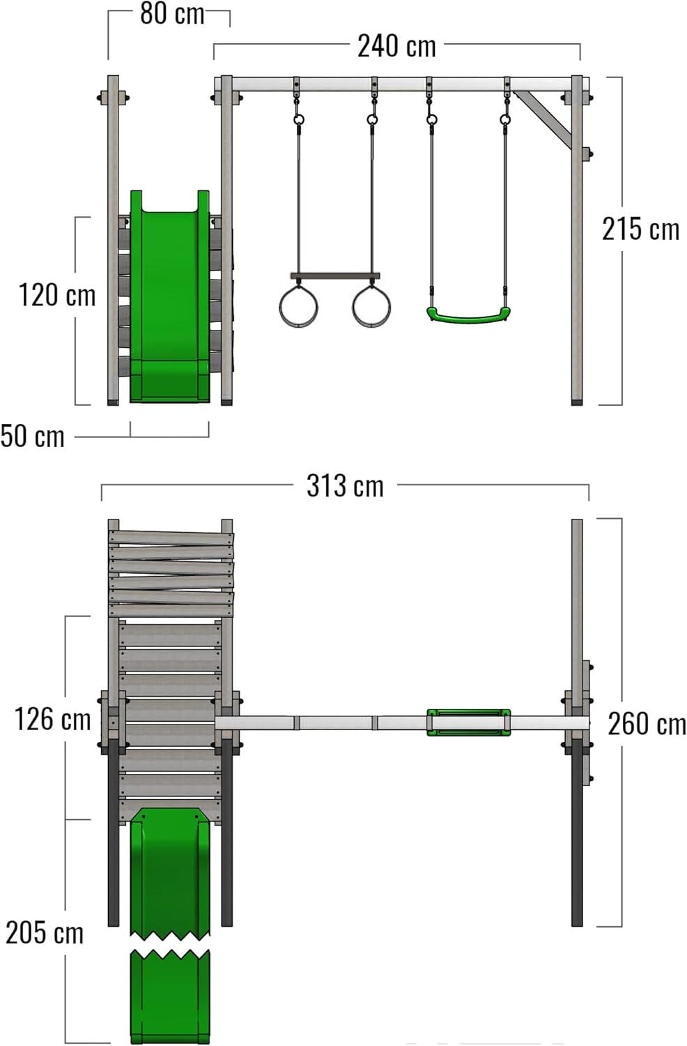 FATMOOSE Portique de Balançoire JollyJack - Double Avec Toboggan Vert Pomme et Annexe à Grimper, en Bois Pour Enfants Dans Le Jardin – Image 5