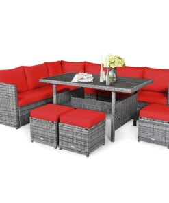 Costway 7 PCS Patio Rattan Dining Set Sectional Sofa Couch Ottoman - See Details