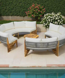 Alternative view of 12-Seater Outdoor Acacia Wood Round Sectional Sofa Set with Coffee Table