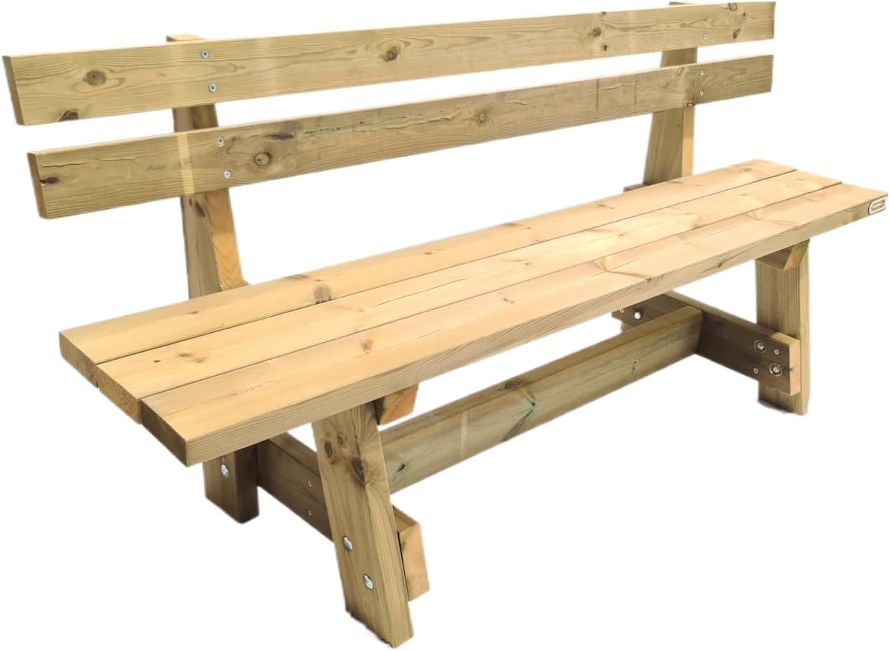 MASGAMES Banc avec dossier VIC Bois traité pour l'extérieur Autoclave Niveau IV 180 cm de long