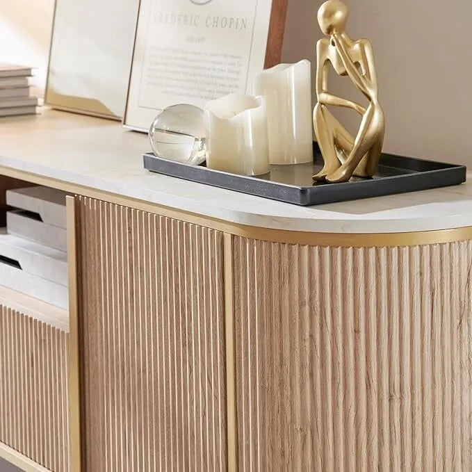 Modern Luxury TV Stand, Entertainment Cente, with Faux Marble Top – Image 13
