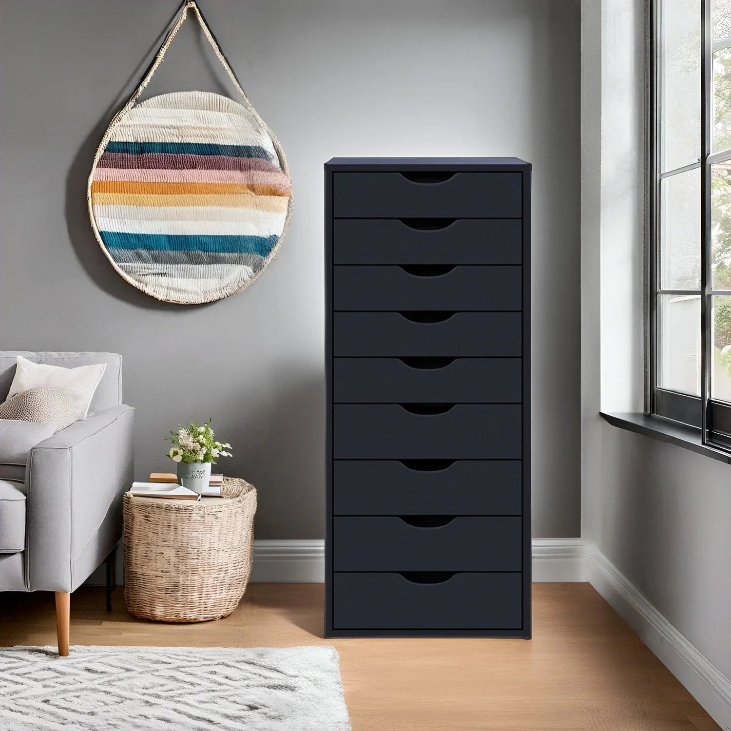 Narrow Wooden 9-Drawer Cabinet with Smooth-Glide Drawers and Top Storage Shelf – Image 2