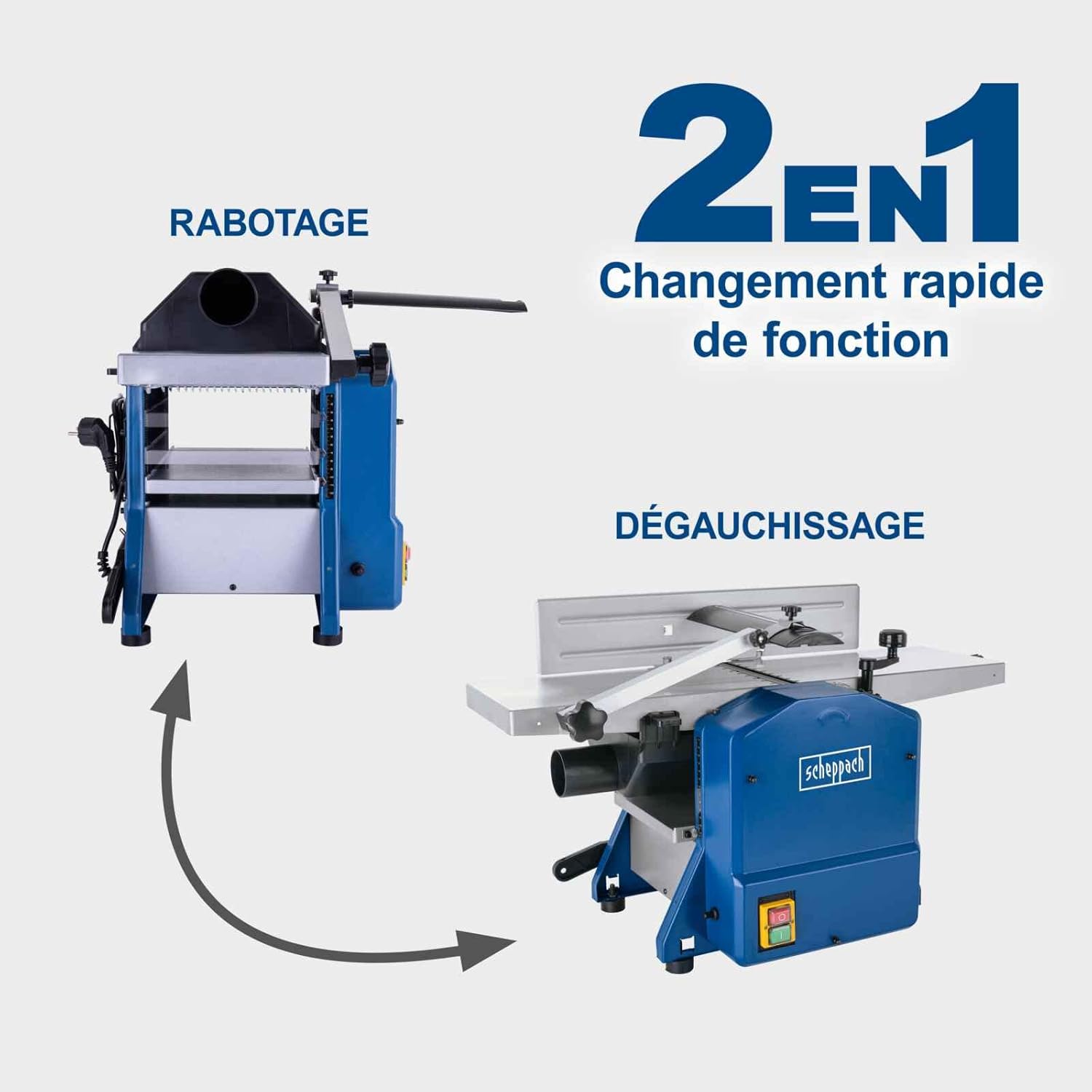 Scheppach Raboteuse & Dégauchisseuse compacte HMS850 | Puissance 1250W | 2 fers en acier rapide | Largeur de rabotage 204mm | Hauteur de passage 120mm | Régime de l'arbre 8500-1min – Image 6