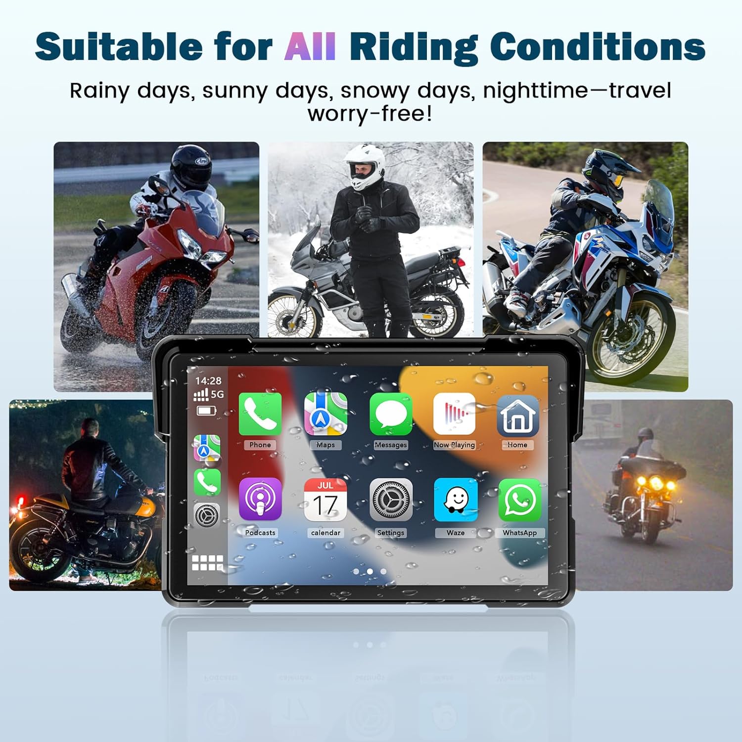 Ecran Carplay Moto avec Carplay & Android Auto, 7 Pouces Portable GPS Moto Etanche, Support Musique Bluetooth, Navigation, Siri/G00gle Assistant, Support Magnétique - Facile Installer et Démonter – Image 7