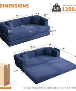 Alternative view of 5-in-1 Convertible Sofa Bed – 78.8 Corduroy Floor Sleeper with Adjustable Arms, Backrest & Pillows
