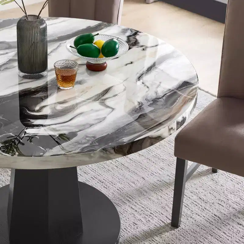 Roundhill Furniture Cavira Modern Faux Marble Dining Table with Wood Pedestal Base – Image 5
