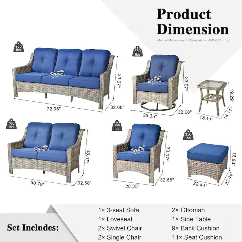 XIZZI 9-piece Outdoor Patio Furniture Conversation Set with Swivel Chair – Image 34