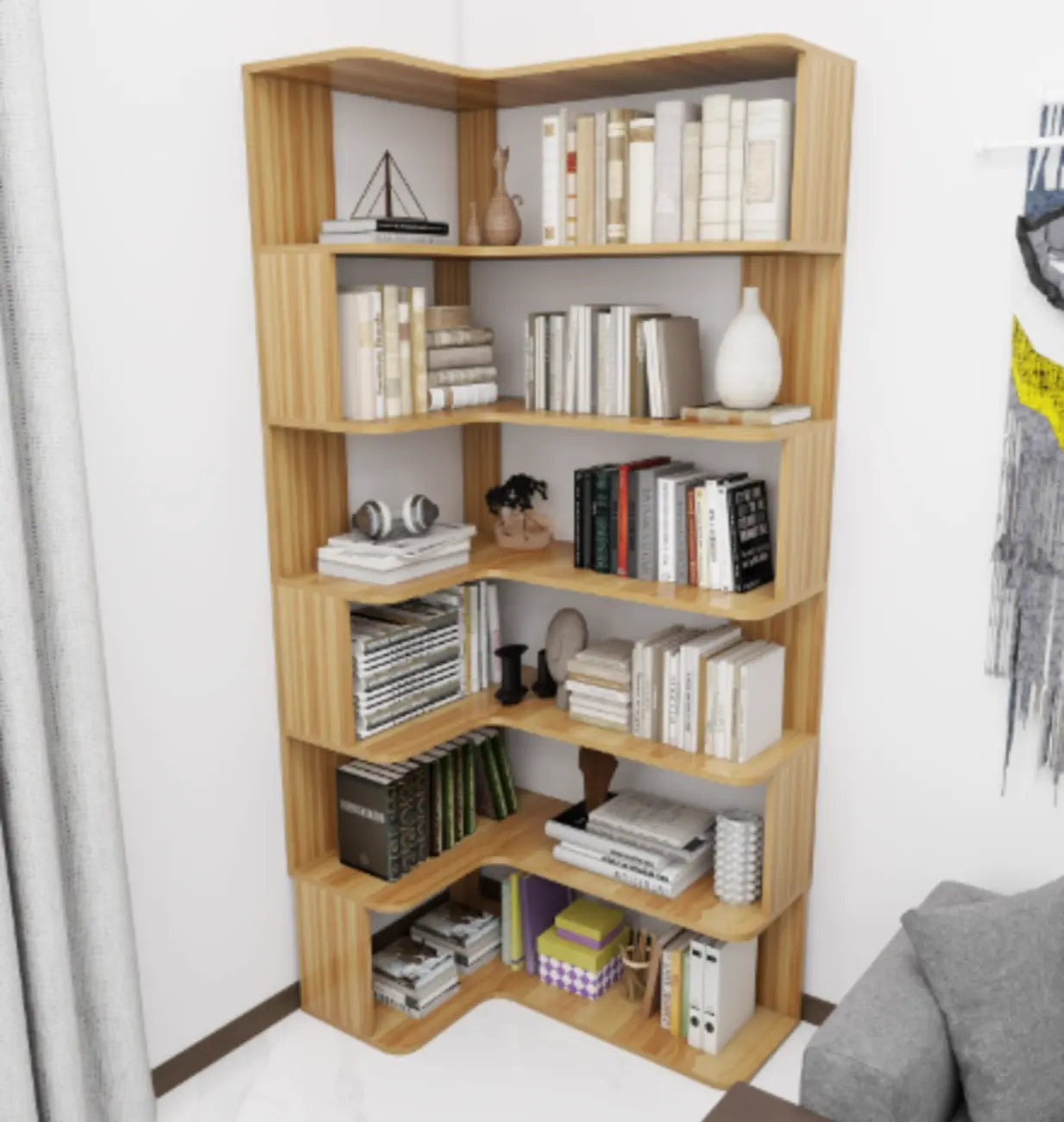 Manufactured Wood Corner Bookshelf with 6 Shelves – Image 67