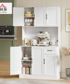 Alternative view of HOMCOM Armoire de cuisine, armoire buffet avec plan de travail, étagères réglables, 6 portes, tiroir, haute garde-manger avec trou de câble, pour cuisine salon salle à manger 100 x 39,5 x
