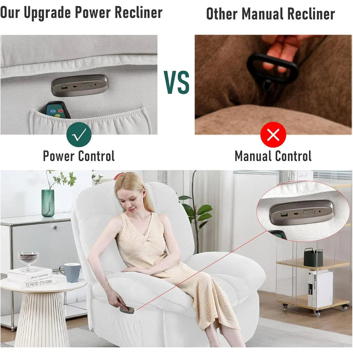 XINMICS Swivel Power Recliner Chair, Massage Rocker Recliners with Heated ,USB, USB-C and Side Pocket – Image 18