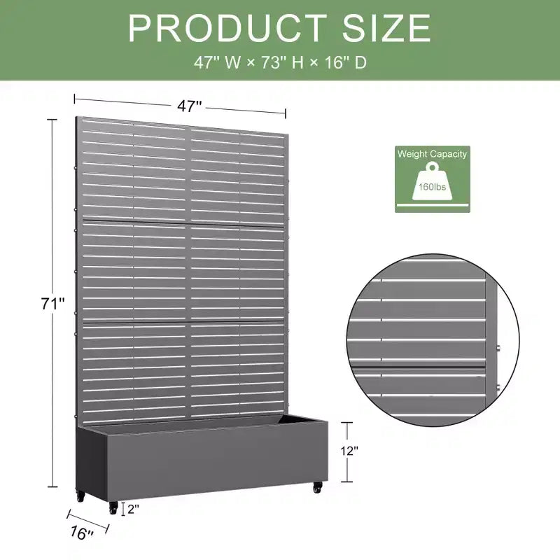MAYEERTY Planter Box with Trellis Iron Gray Louvered Classic Style 72x35x16in 3-Piece Set – Image 7