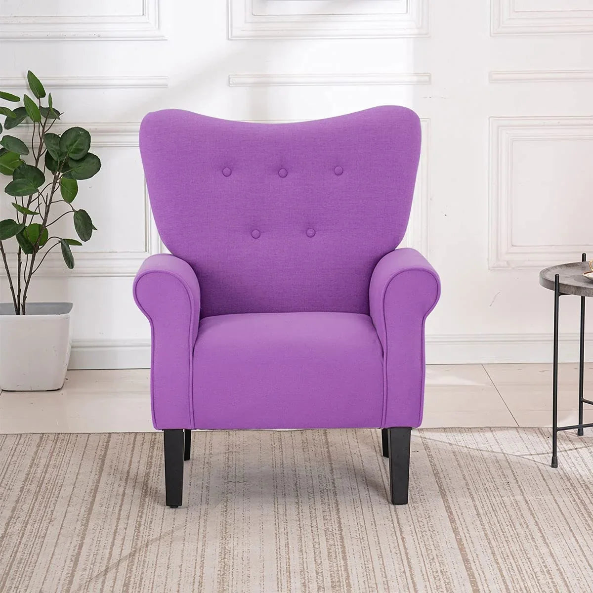 Erommy Modern Accent Chair, High Back Armchair, Upholstered Fabric Button Single Sofa with Wooden Legs for Living Room – Image 101