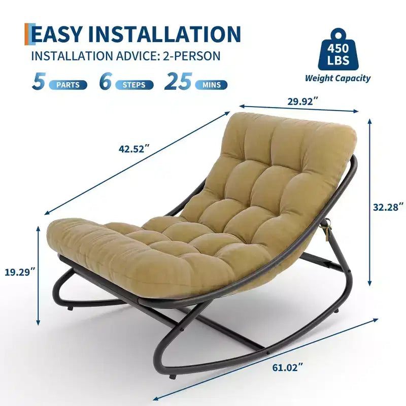 Oversized Rocking Chair, Heavy Duty Metal Frame, 400 LBS Capacity, Comfortable Lounge Rocker, for Porch, Garden, Living Room – Image 7