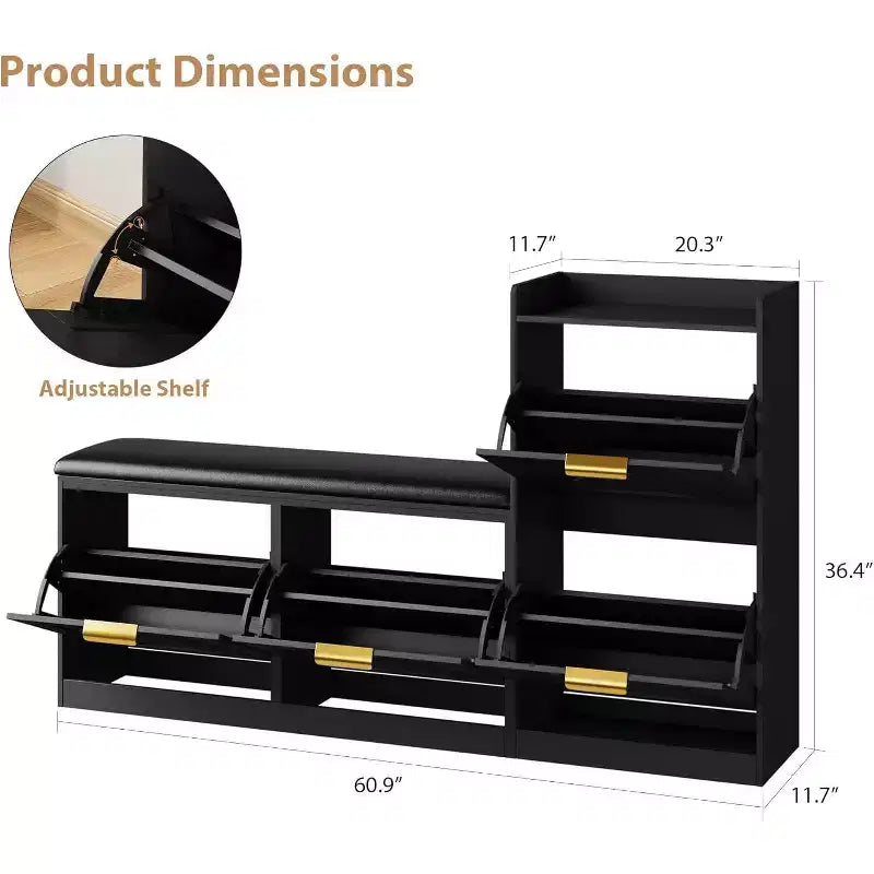 Shoe Storage Cabinet with Bench & 4 Flip Drawers - Narrow Entryway Organizer for 35-40 Pairs – Image 3