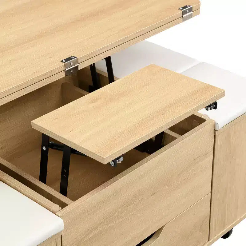 Zeus & Ruta Multi-Function Modern Lift-Top Coffee Table with Hidden Storage, 4 Stools and Casters, Perfect for Modern Living Spaces – Image 30