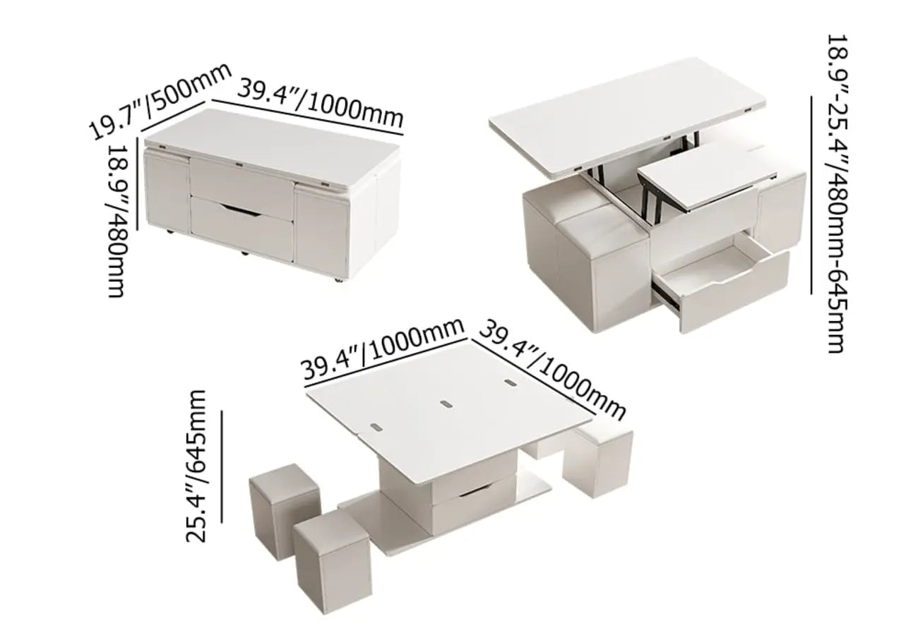Foldable Lift-Top Coffee Table with 4 Stools & Storage – Image 38