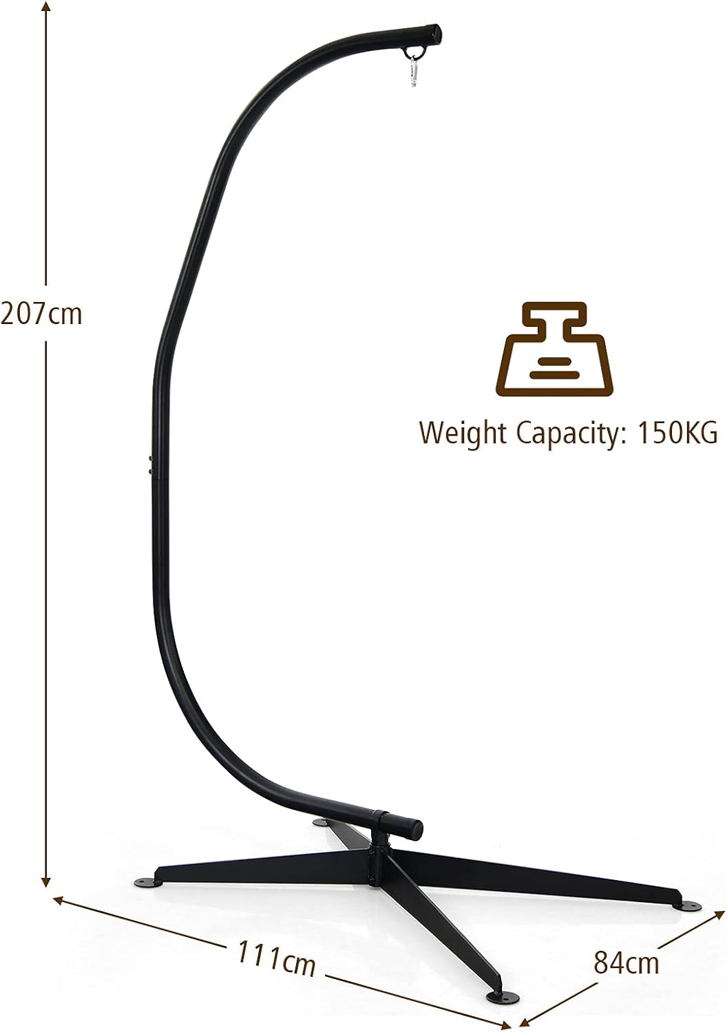 GIANTEX Support Fauteuil Suspendue Structure Métallique Robuste, pour Fauteuil Hamac Suspendu d'Intérieur et d'Extérieur/Balançoire Nid d'Oiseau, Charge de 150 kg, 111 x 84 x 207 cm, Noir – Image 5