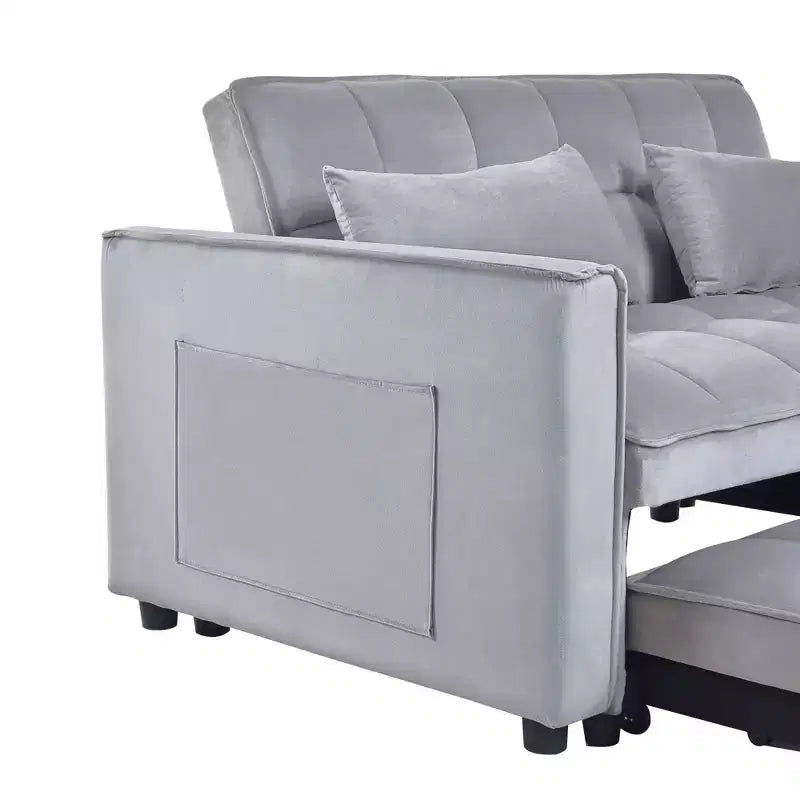 Cement Gray 3 in 1 Velvet Convertible Sleeper Sofa Bed with Pillows and Pockets, Modern Pull Out Couch Bed, Adjustable Backrest – Image 15